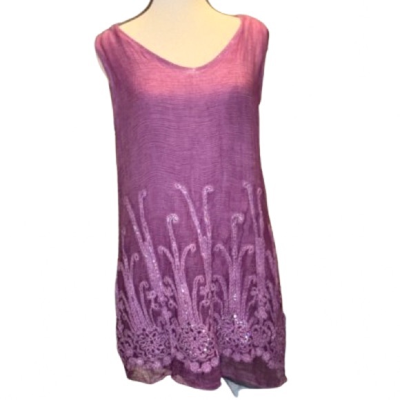 Soft Surroundings Silk Tunic Top Small Purple Sequin Embroidered Hem - Picture 2 of 9